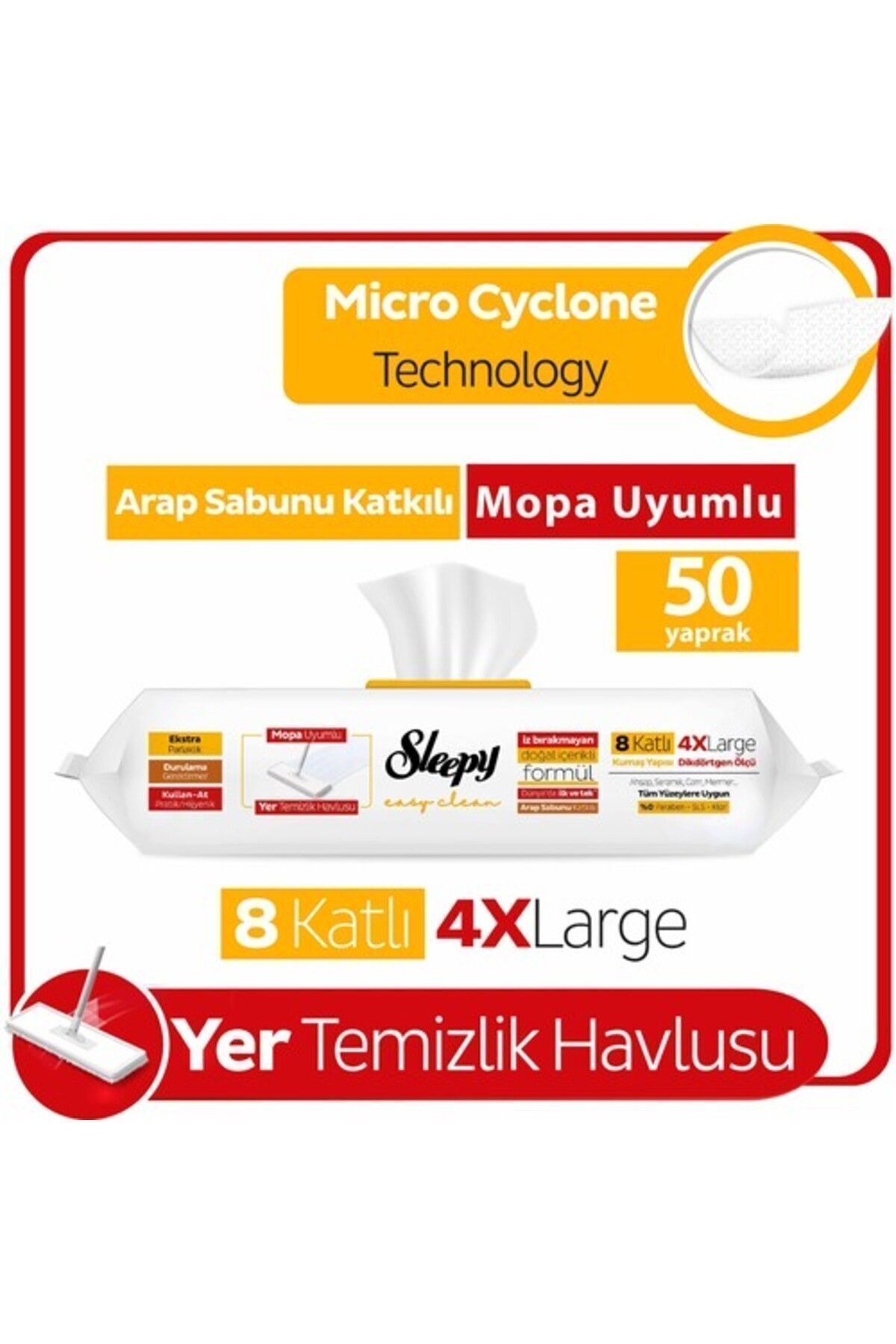 Easy Clean Arap Sabunu Katkılı Mopa Uyumlu Yer Temizlik Havlusu 50 Yaprak