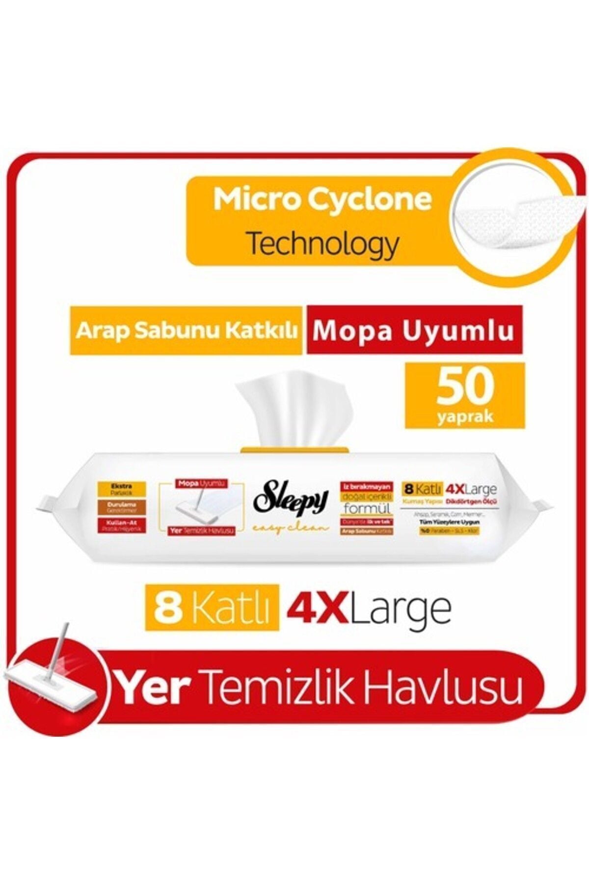 Easy Clean Arap Sabunu Katkılı Mopa Uyumlu Yer Temizlik Havlusu 50 Yaprak
