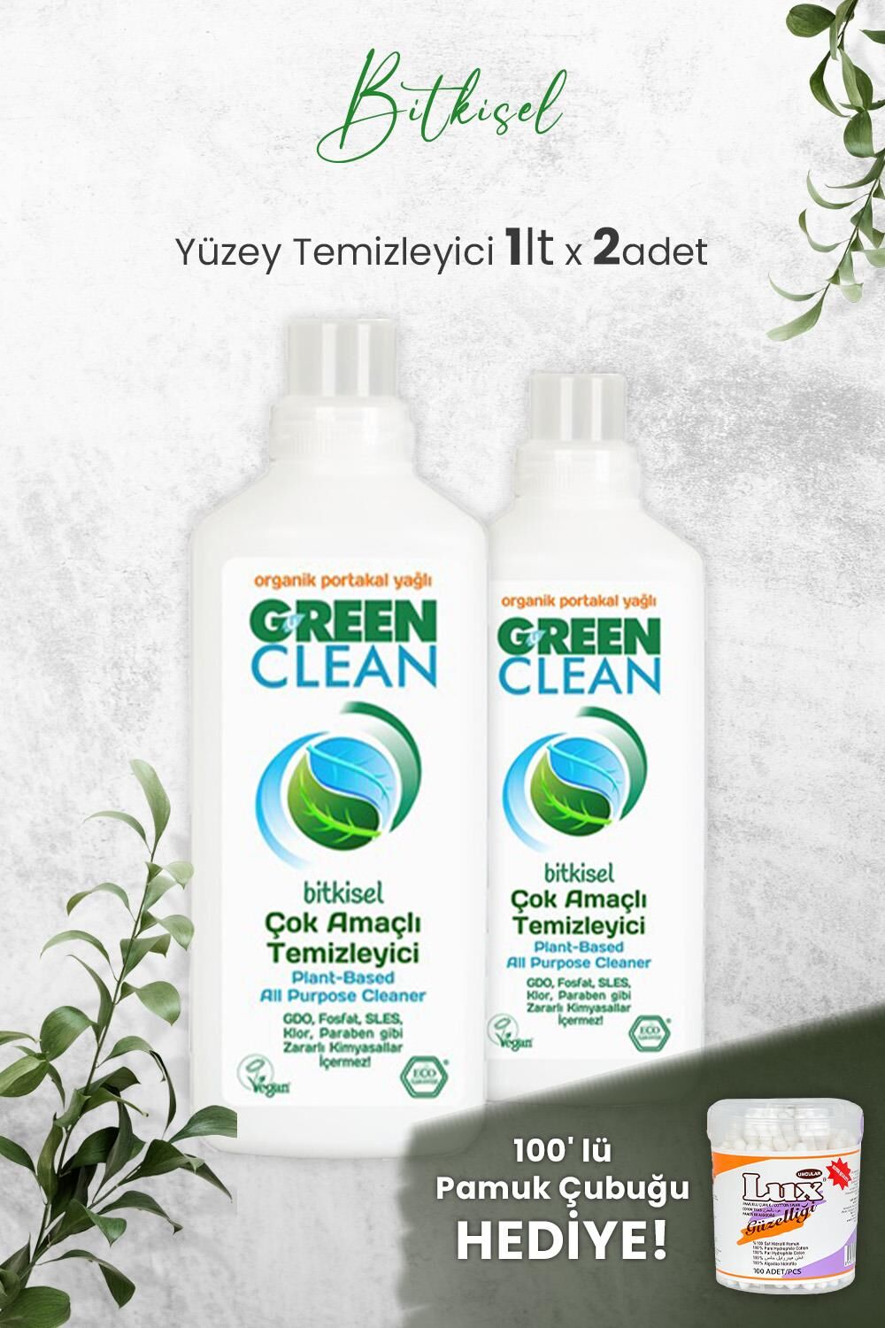 U Green Clean Çok Amaçlı Yüzey Temizleyici Portakallı 1 Litre x 2 Adet ve Hediyeli