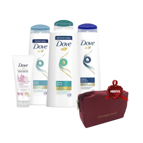 Dove Şampuan 600 ml, 400 ml, 350 ml ve Saç Kremi Lotus 170 ml, Çanta Hediyeli