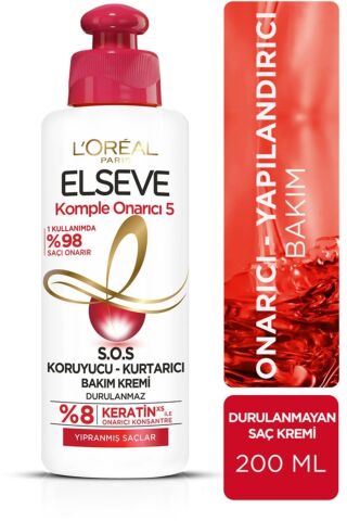 Elseve Komple Onarıcı 5 Yıpranmış Saçla Keratinxs Içeren S.o.s Koruyucu-kurtarıcı Bakım Kremi 200 Ml