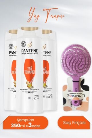 Pantene Şampuan Doğal Sentez Yağ Terapisi 350 ml x3 Adet ve Tarko Lionesse Saç Fırçası Yuvarlak Mor