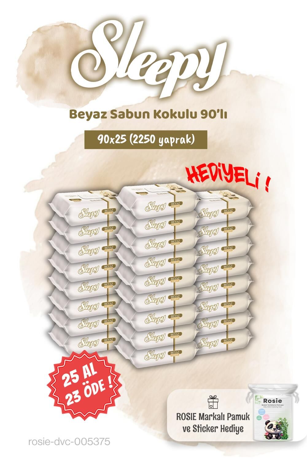 25 AL 23 ÖDE Sleepy 90'lı Beyaz Sabun Kokulu Islak Havlu ve Rosie