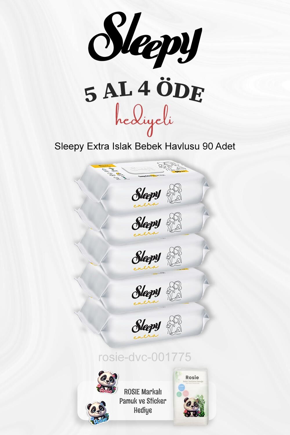 Sleepy Extra Islak Bebek Havlusu 90 Adet 5 Al 4 Öde ve Rosie Pamuk