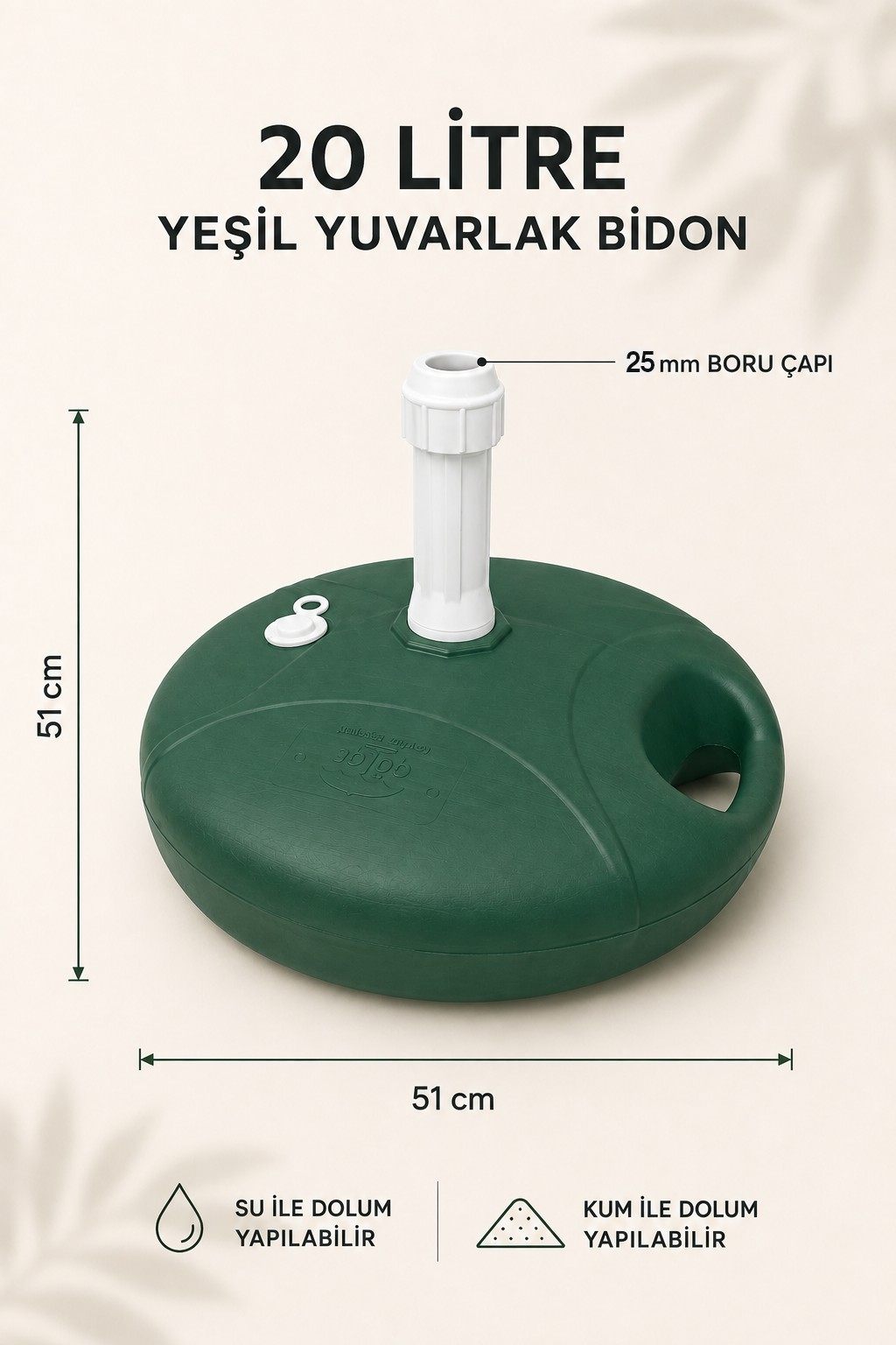 Yeşil Yuvarlak Şemsiye Bidonu 20 Litre