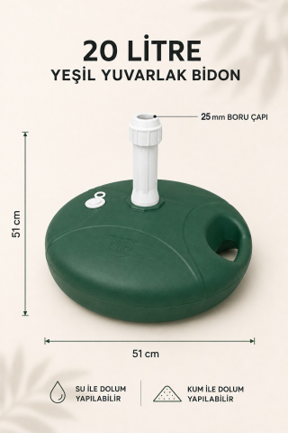 Yeşil Yuvarlak Şemsiye Bidonu 20 Litre