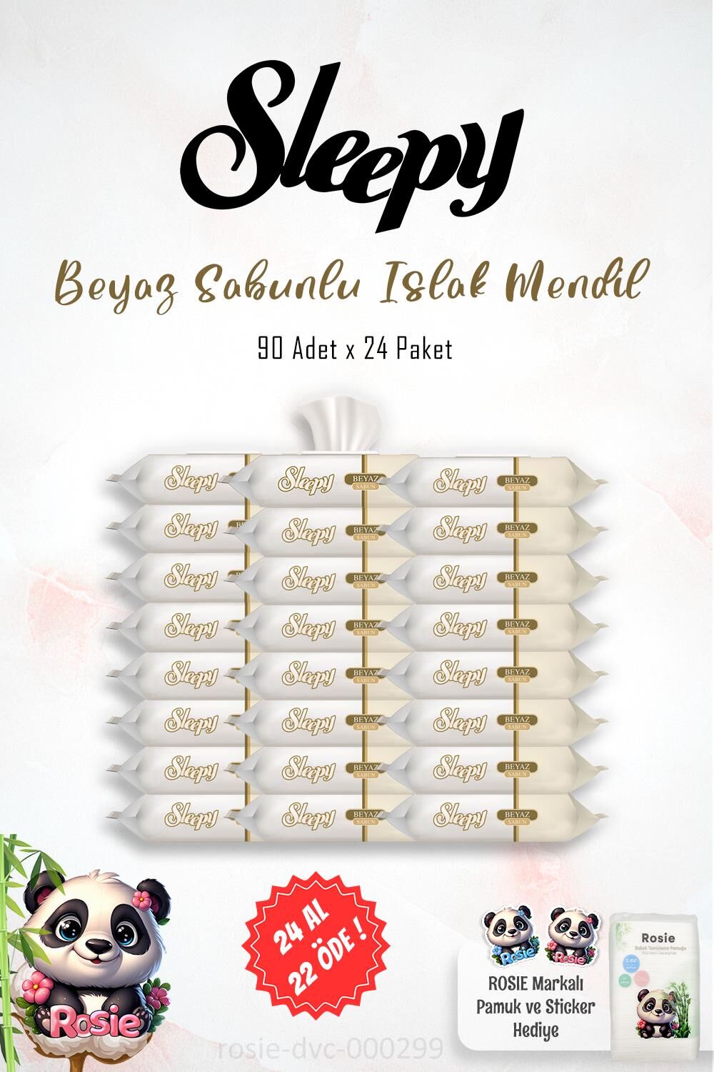 24 AL 22 ÖDE Sleepy 90'lı Beyaz Sabun Kokulu Islak Havlu ve Rosie