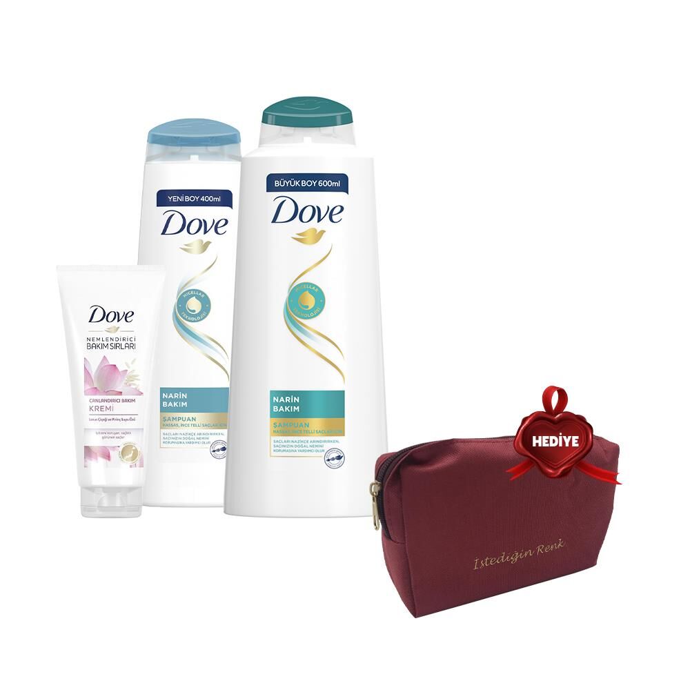 Dove Şampuan 600 ml, 400 ml ve Saç Kremi Lotus 170 ml, Çanta Hediyeli