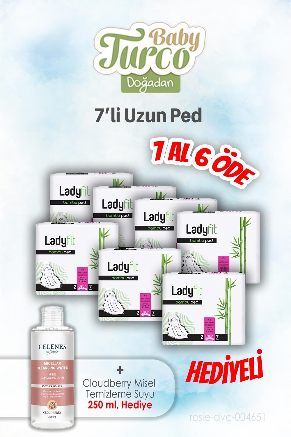 7 AL 6 ÖDE Ladyfit 7'li Uzun Ped ve 250 ML Temizleme Suyu Hediye