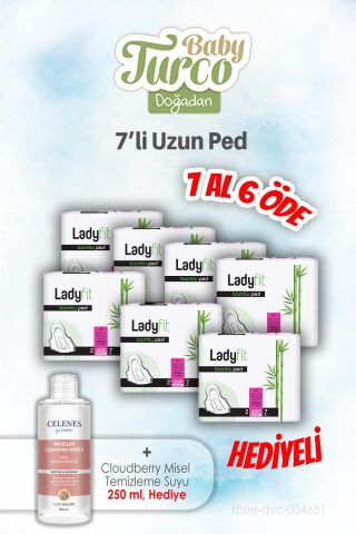 7 AL 6 ÖDE Ladyfit 7'li Uzun Ped ve 250 ML Temizleme Suyu Hediye