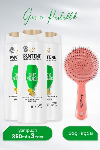 Pantene Şampuan Doğal Sentez Güç ve Parlaklık 350 ml x3 Adet ve Nascita Üç Boyutlu Oval Saç Fırçası Pembe