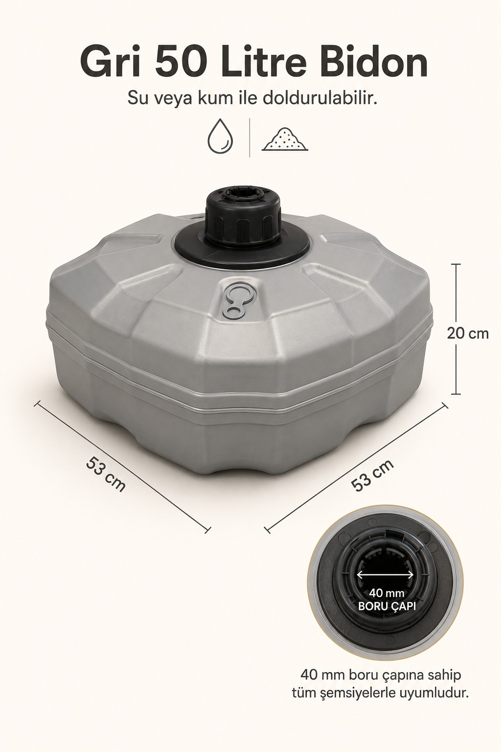 Gri Şemsiye Bidonu 50 Litre