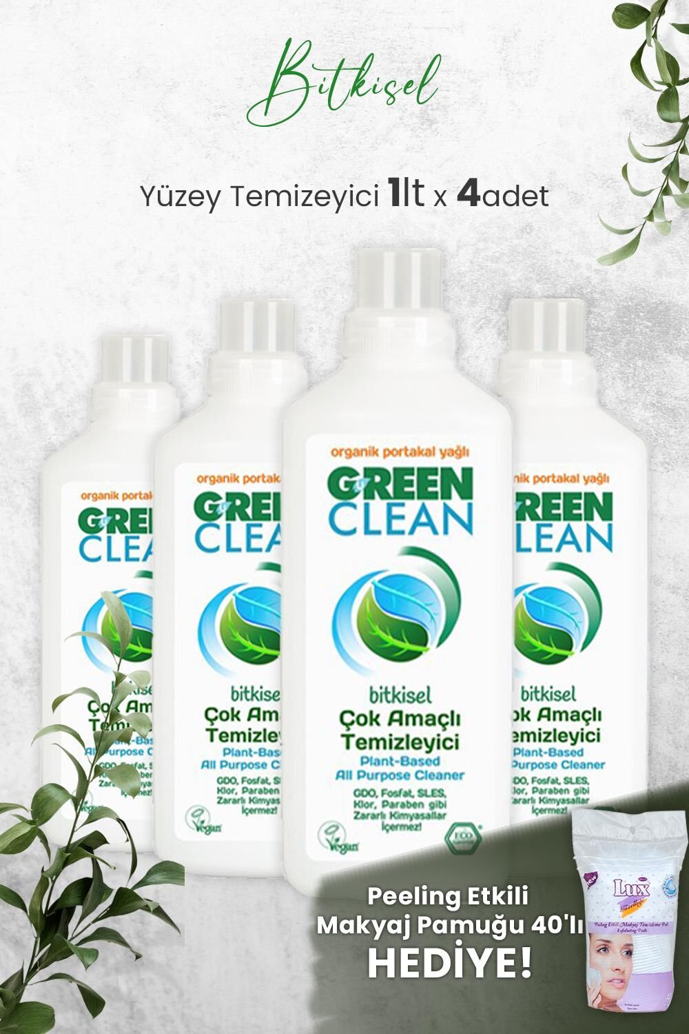 U Green Clean Çok Amaçlı Yüzey Temizleyici Portakallı 1 Litre x 4 Adet ve Hediyeli