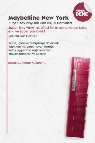 Maybelline New York Super Stay Vinyl Ink Likit Ruj 30 Unrivaled