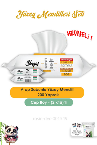 Sleepy 2 Adet Arap Sabunlu Yüzey Temizlik Havlusu 100' lü, Easy Clean 2x15 ve ROSIE