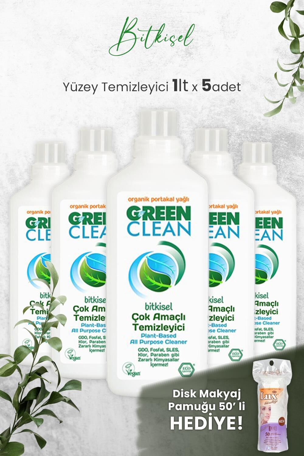 U Green Clean Çok Amaçlı Yüzey Temizleyici Portakallı 1 Litre x 5 Adet ve Hediyeli