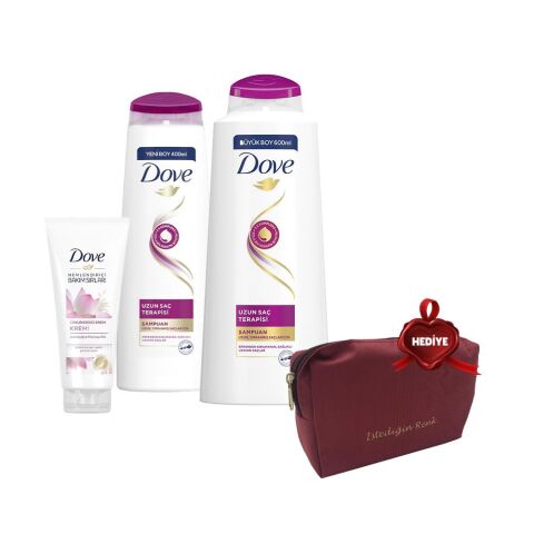 Dove Şampuan 600 ml, 400 ml ve Saç Kremi Lotus, Çanta Hediyeli