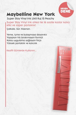 Maybelline New York Super Stay Vinyl Ink Likit Ruj 15 Peachy