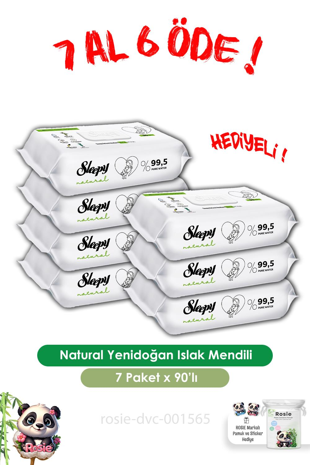 Sleepy 7 AL 6 ÖDE Natural Yenidoğan Islak Mendili 90 Adet ve ROSIE