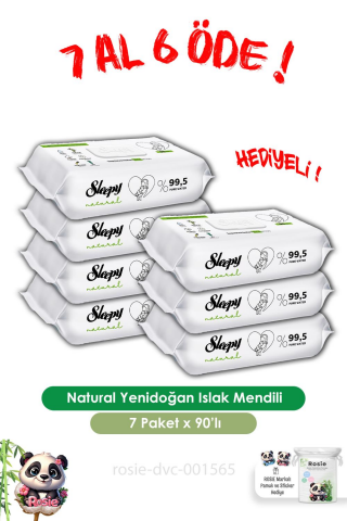 Sleepy 7 AL 6 ÖDE Natural Yenidoğan Islak Mendili 90 Adet ve ROSIE