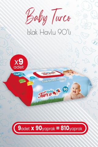 Baby Turco Islak Bebek Havlusu 90' lı x 9 Adet (810 Yaprak)