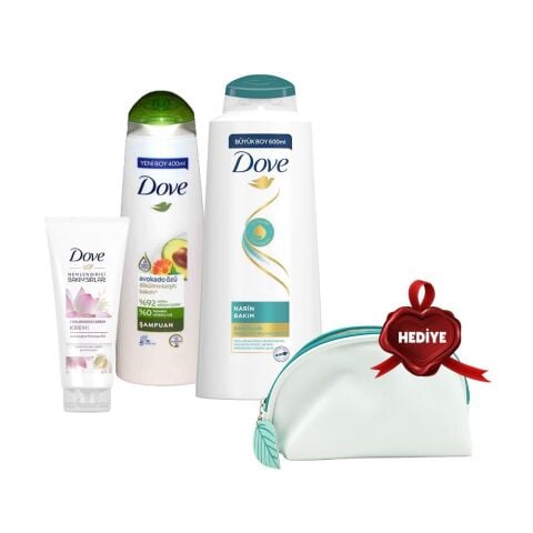 Dove Şampuan 600 ml, 400 ml ve Saç Kremi Lotus, Çanta Hediyeli