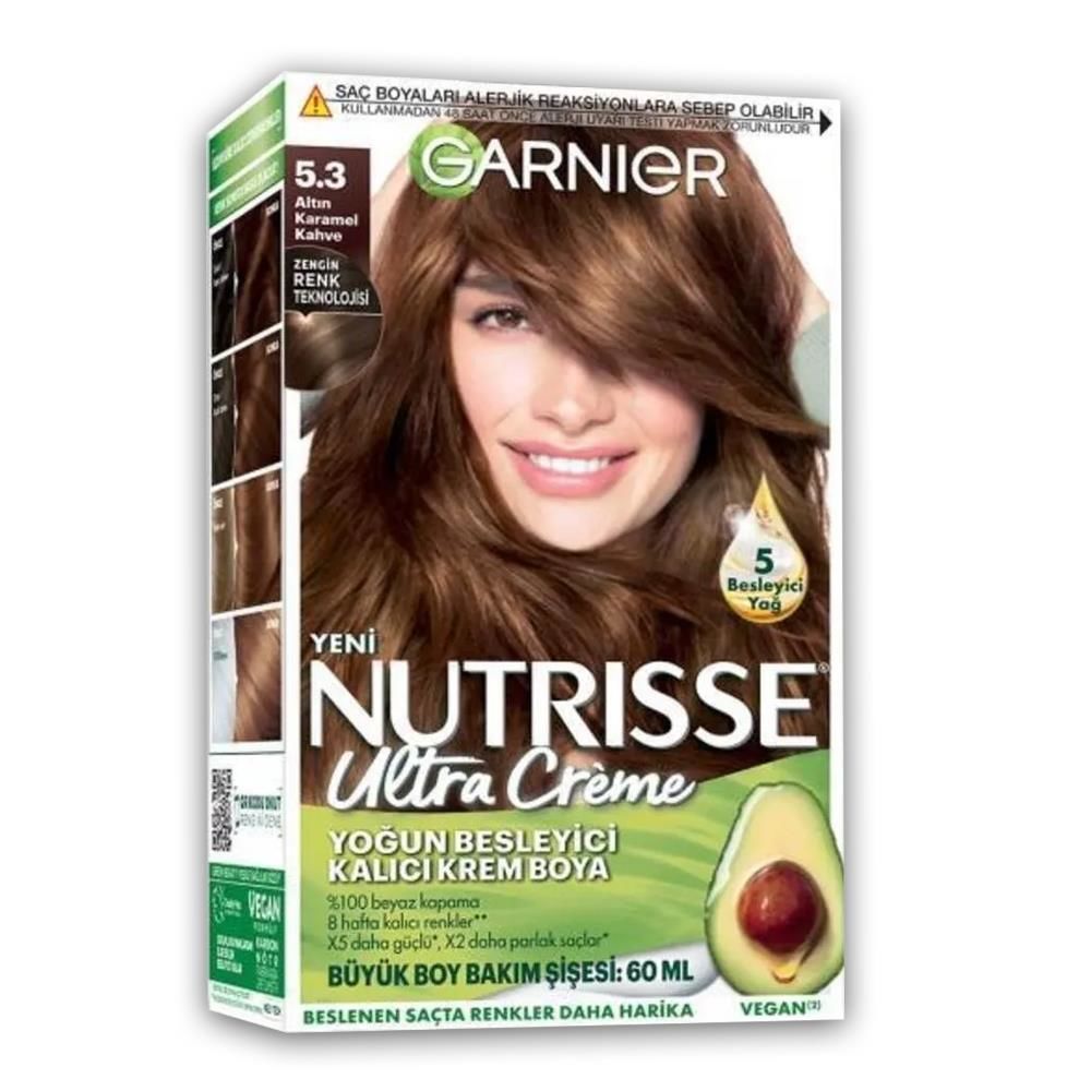 Garnier Nutrisse Yoğun Besleyici Kalıcı Krem Saç Boyası 5.3 Altın Karamel Kahve