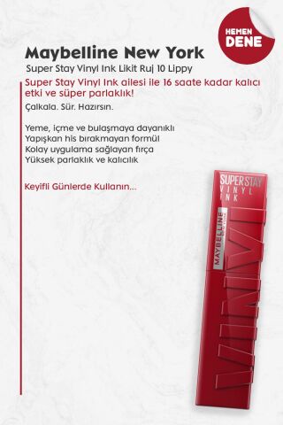 Maybelline New York Super Stay Vinyl Ink Likit Ruj 10 Lippy