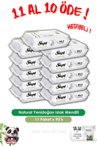 Sleepy 11 AL 10 ÖDE Natural Yenidoğan Islak Mendili 90 Adet ve ROSIE