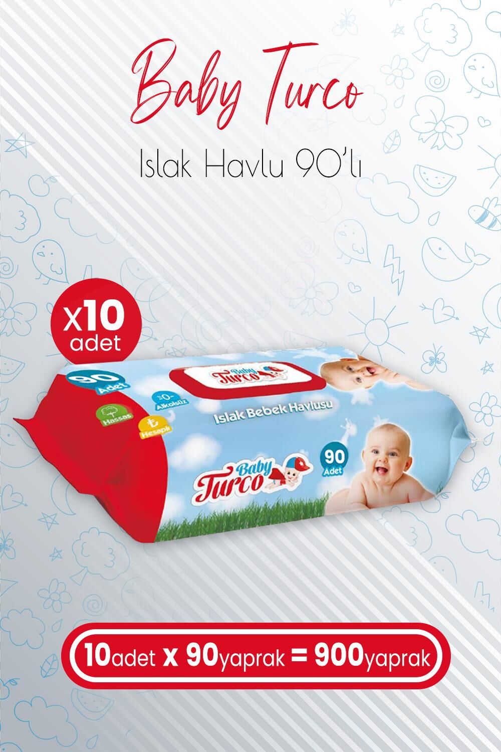 Baby Turco Islak Bebek Havlusu 90' lı x 10 Adet (900 Yaprak)