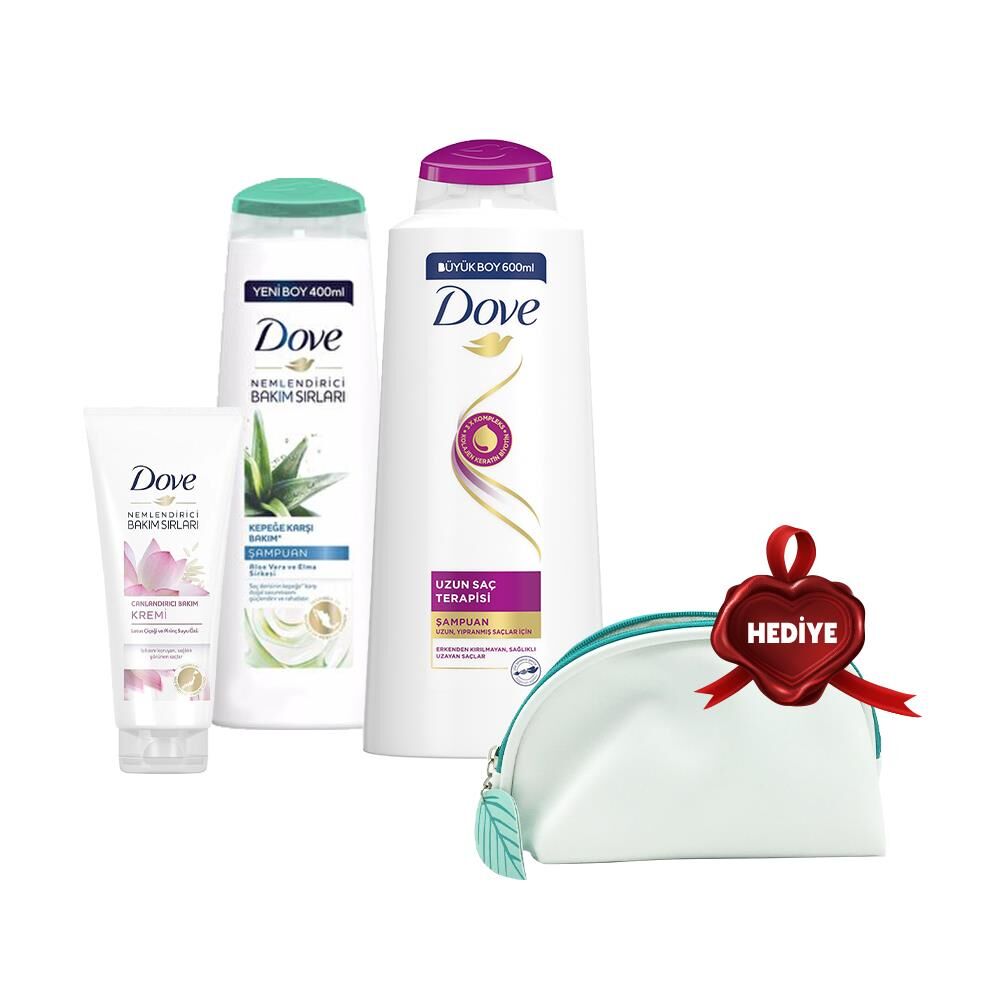 Dove Şampuan 600 ml, 400 ml ve Saç Kremi Lotus, Çanta Hediyeli