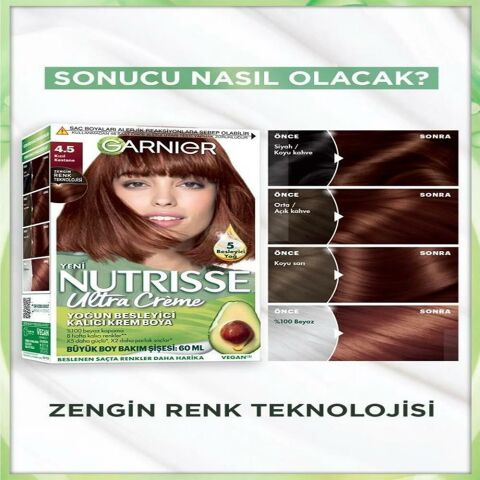 Garnier Nutrisse Yoğun Besleyici Kalıcı Krem Saç Boyası 4.5 Kızıl Kestane