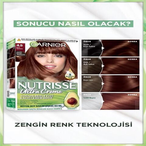 Garnier Nutrisse Yoğun Besleyici Kalıcı Krem Saç Boyası 4.5 Kızıl Kestane