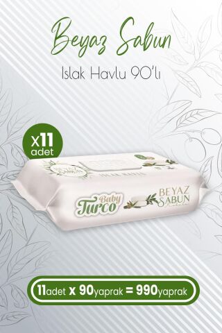 Baby Turco Islak Havlu Beyaz Sabun Kokulu 90' lı x 11 Adet (990 Yaprak)