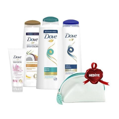 Dove Şampuan 600 ml, 400 ml, 350 ml ve Saç Kremi Lotus, Çanta Hediyeli