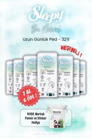 7 AL 6 ÖDE Sleepy Bio Natural Uzun 32'li Günlük Ped ve ROSIE