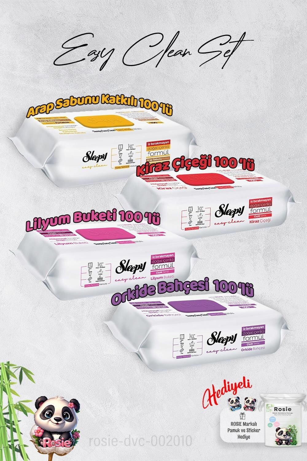 Sleepy  Arap Sabunu, Kiraz Çiçeği, Orkide ve Lilyum Yüzey Temizlik Havlusu ve Hediye Rosie
