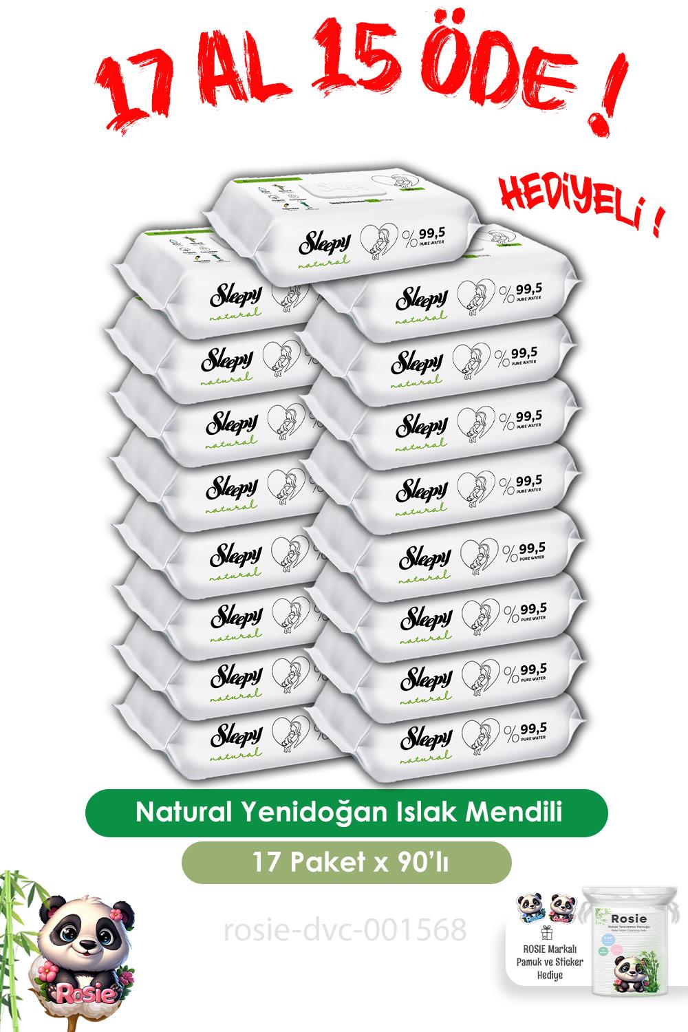 Sleepy 17 AL 15 ÖDE Natural Yenidoğan Islak Mendili 90 Adet ve ROSIE