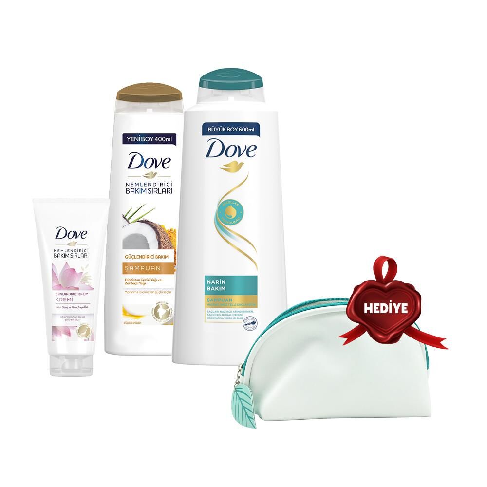 Dove Şampuan 600 ml, 400 ml ve Saç Kremi Lotus, Çanta Hediyeli