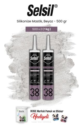 Selsil Silikonize Mastik, 500 gr, Beyaz 2 adet ve rosie pamuk