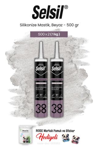 Selsil Silikonize Mastik, 500 gr, Beyaz 2 adet ve rosie pamuk