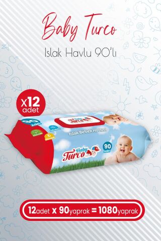 Baby Turco Islak Bebek Havlusu 90' lı x 12 Adet (1080 Yaprak)