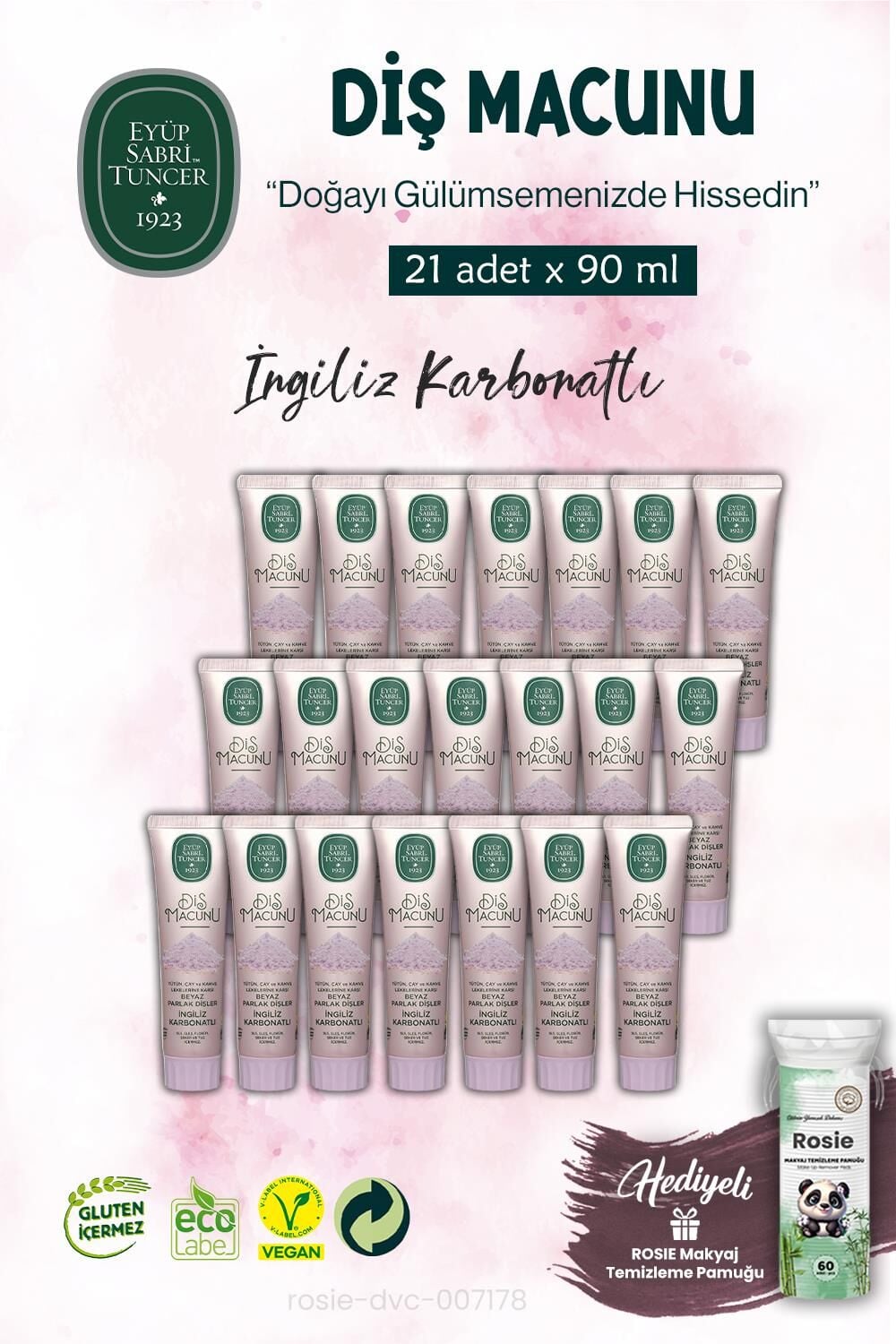 21 ADET Diş Macunu 90 ml, İngiliz Karbonatı ve ROSIE