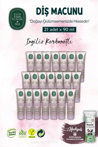 21 ADET Diş Macunu 90 ml, İngiliz Karbonatı ve ROSIE
