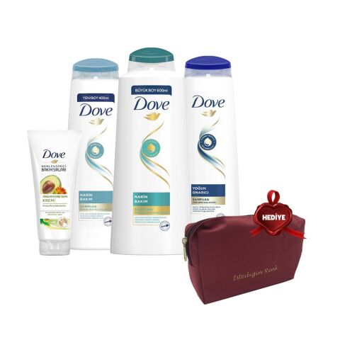 Dove Şampuan 600 ml, 400 ml, 350 ml ve Saç Kremi Avokado, Çanta Hediyeli