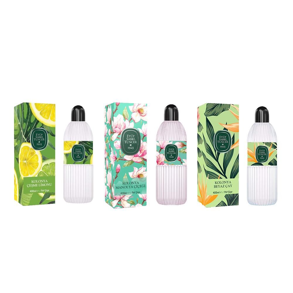 Eyüp Sabri Tuncer Kolonya Çeşme Limonu, Manolya Çiçeği ve Beyaz Çay Pet Şişe 400 ml