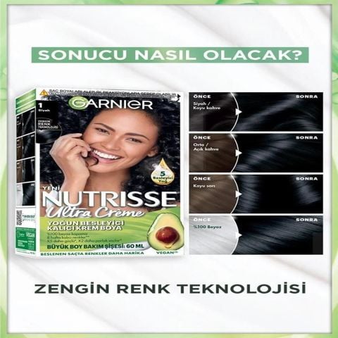 Garnier Nutrisse Yoğun Besleyici Kalıcı Krem Saç Boyası 1 Siyah