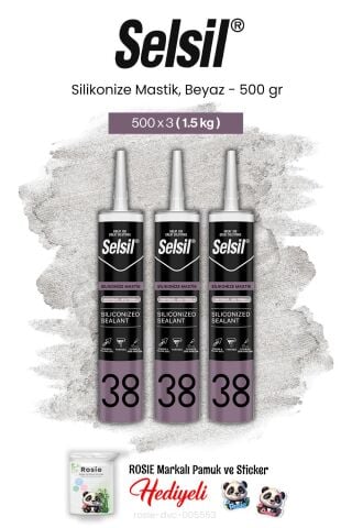 Selsil 3'lü Silikonize Mastik, 500 gr, Beyaz ve rosie pamuk