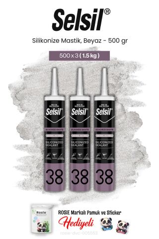Selsil 3'lü Silikonize Mastik, 500 gr, Beyaz ve rosie pamuk