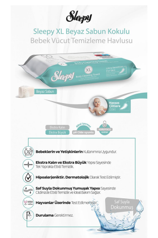 Sleepy 7 AL 6 ÖDE Vücut Temizleme Mendili Xl 50''li ve ROSIE